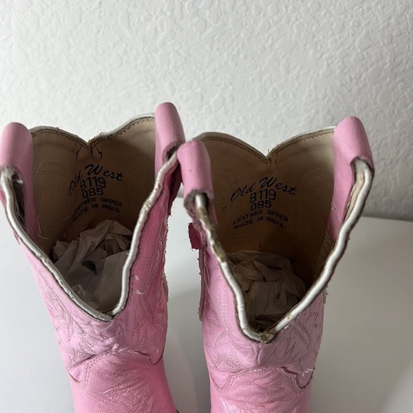 Old West Pink Childrens Girls Corona Leather J Toe Cowboy Western Boots Size 8.5 - Picture 5 of 17